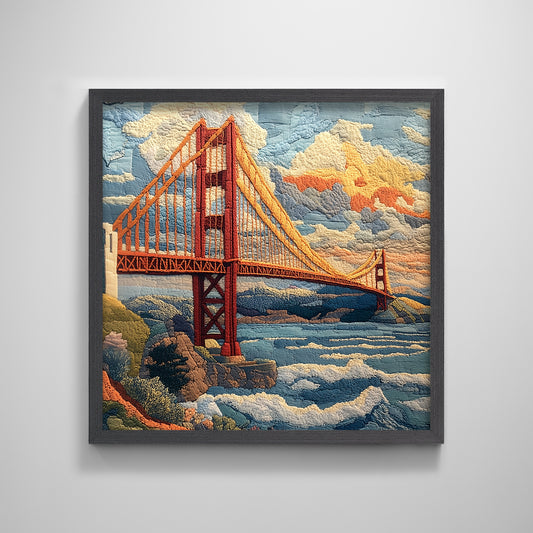 San Francisco Golden Gate California Bridge embroidery textured art print punch needle wall decor