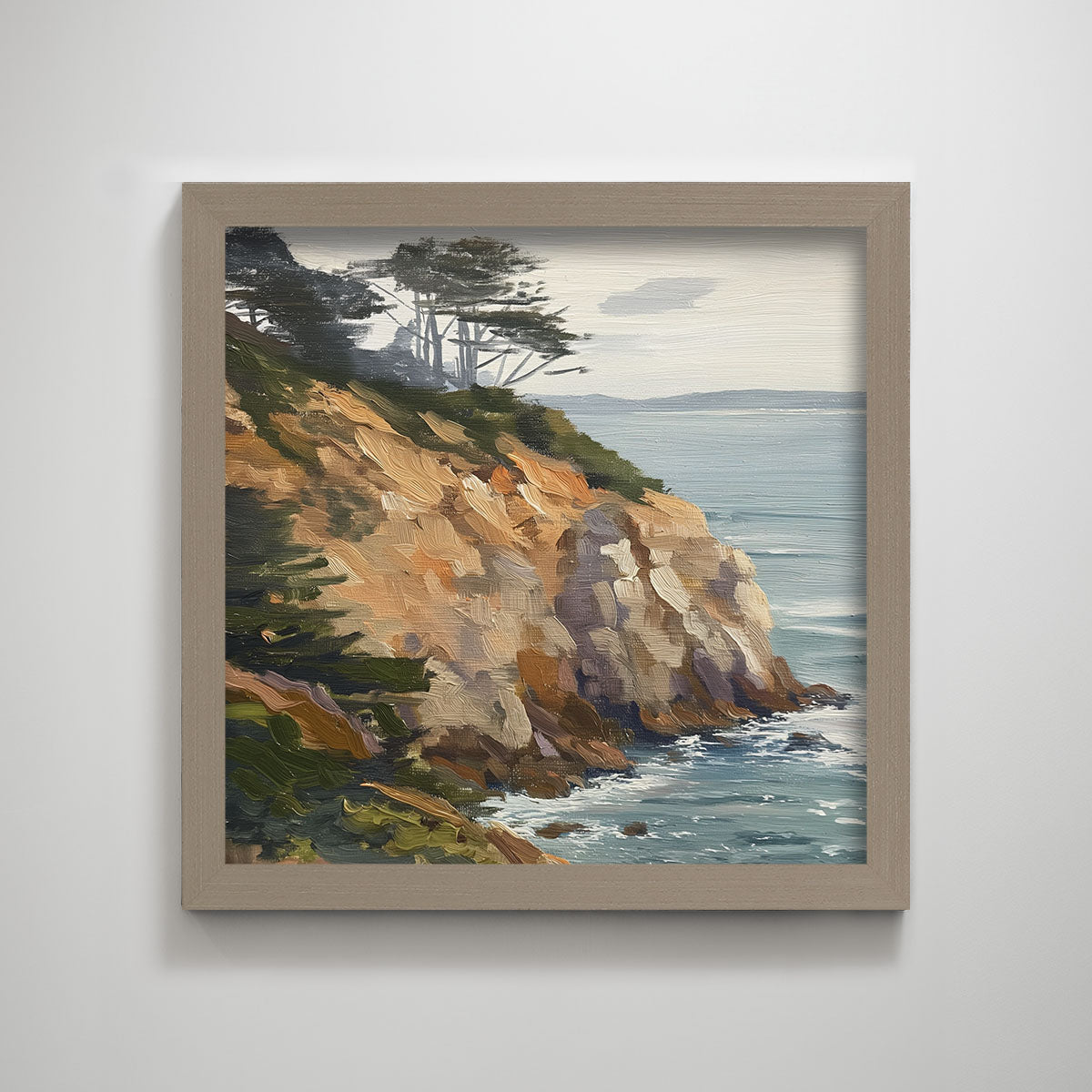 Oil painting style texture coastline home decoration painting.