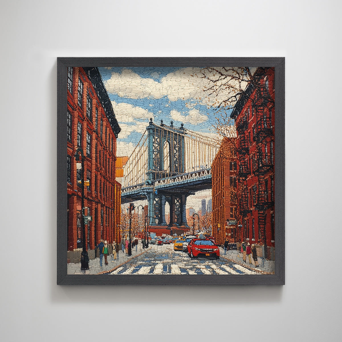 New York Brooklyn Bridge embroidery textured art print punch needle wall decor