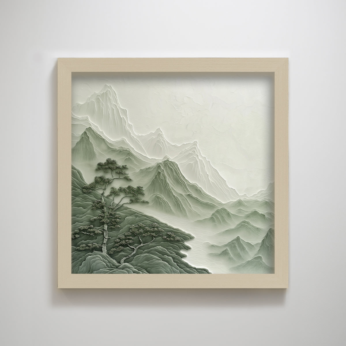 Wabi Sabi Zen Green Mountain Tree Landscape Art Print Minimalist Wall Art for Living Room