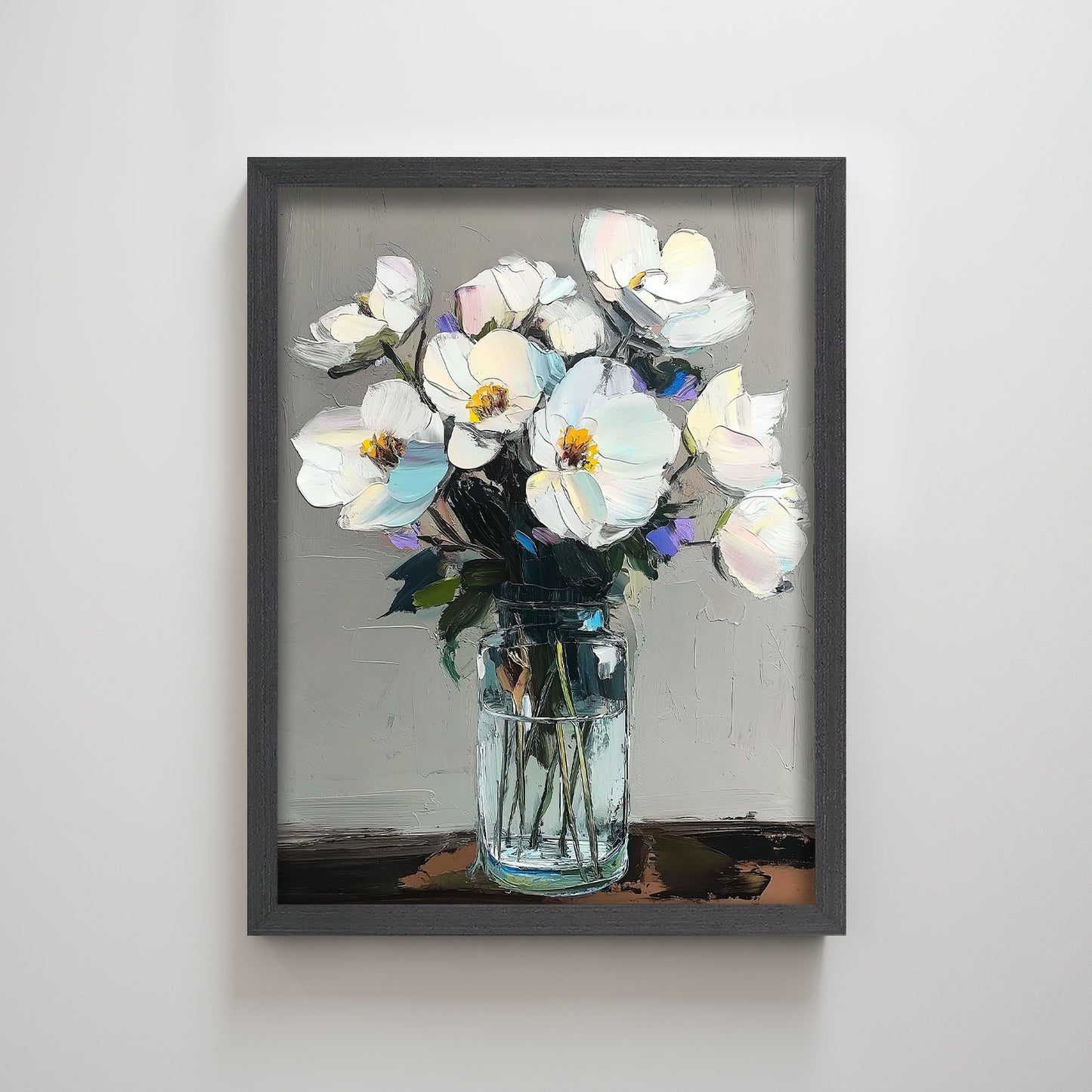 Original Simple Texture Printing Decorative Painting Rainbow White Flowers Wall Decor for Bedroom