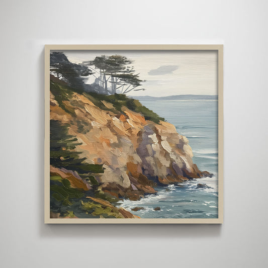 Oil painting style texture coastline home decoration painting.