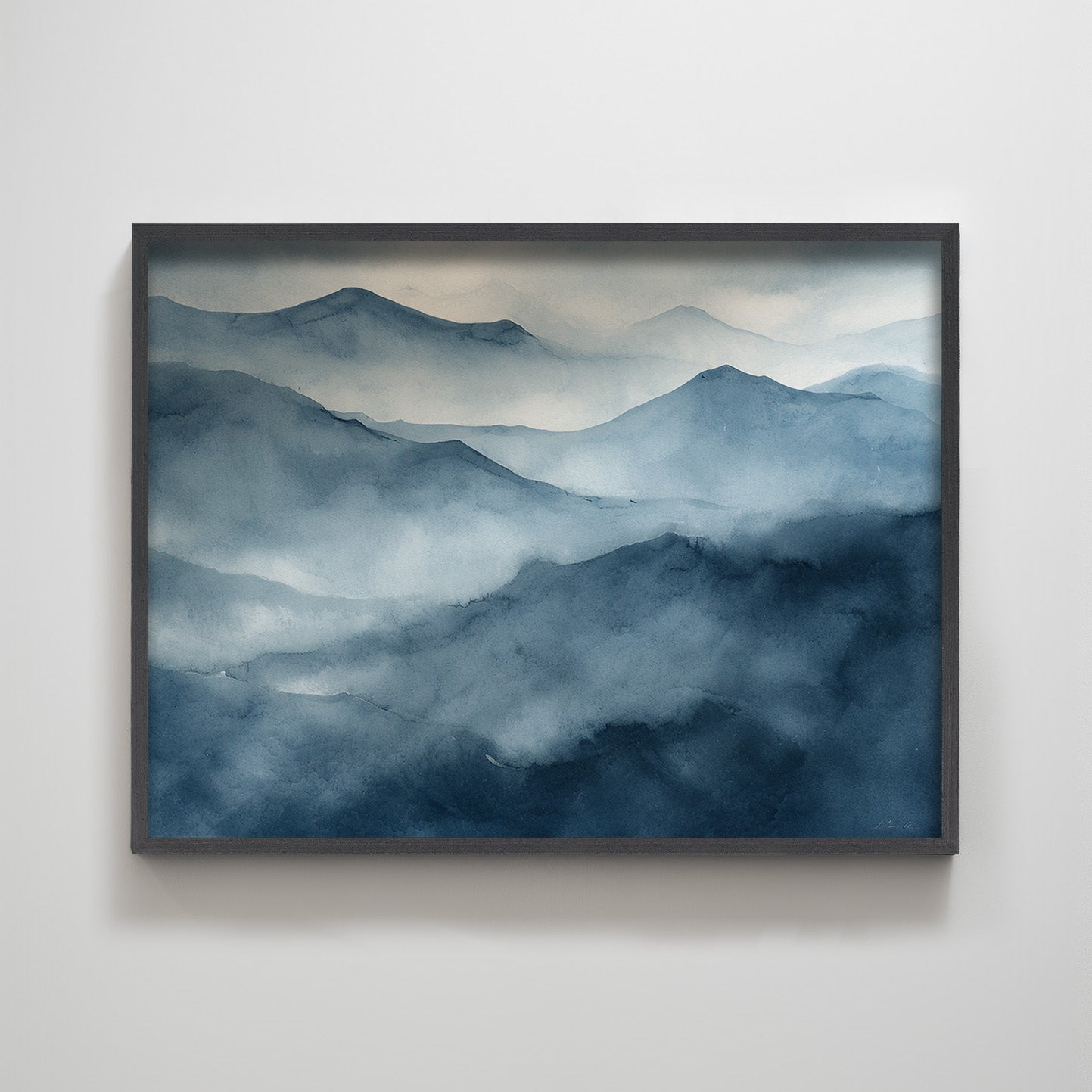 Blue foggy mountain texture home decoration painting.