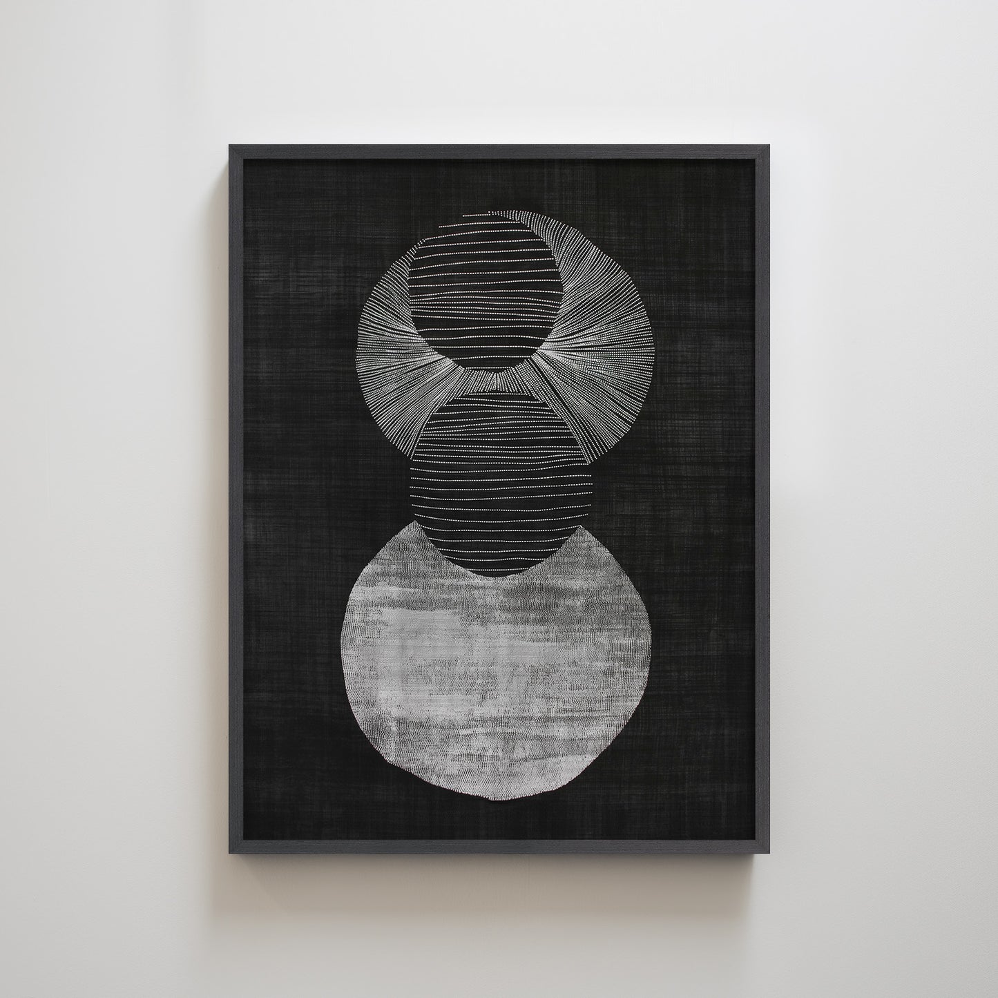 Black Fiber White Embroidery Abstract Circle Minimalist Textured Printing Wall Art