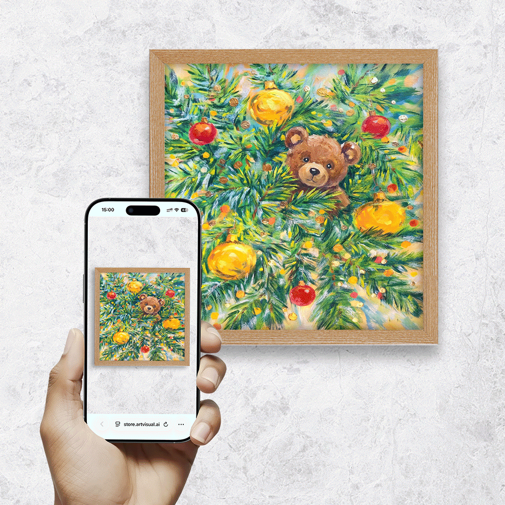 Christmas Tree Bear Oil Painting with AR Video