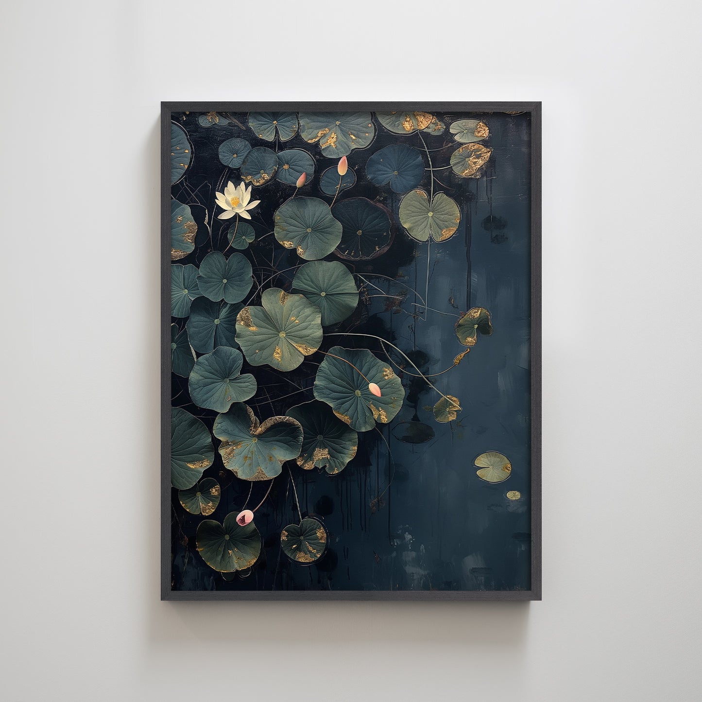 Zen Buddha with Green Lotus Pond Landscape Textured Art Print Wall Decor for Living Room Meditation Spaces