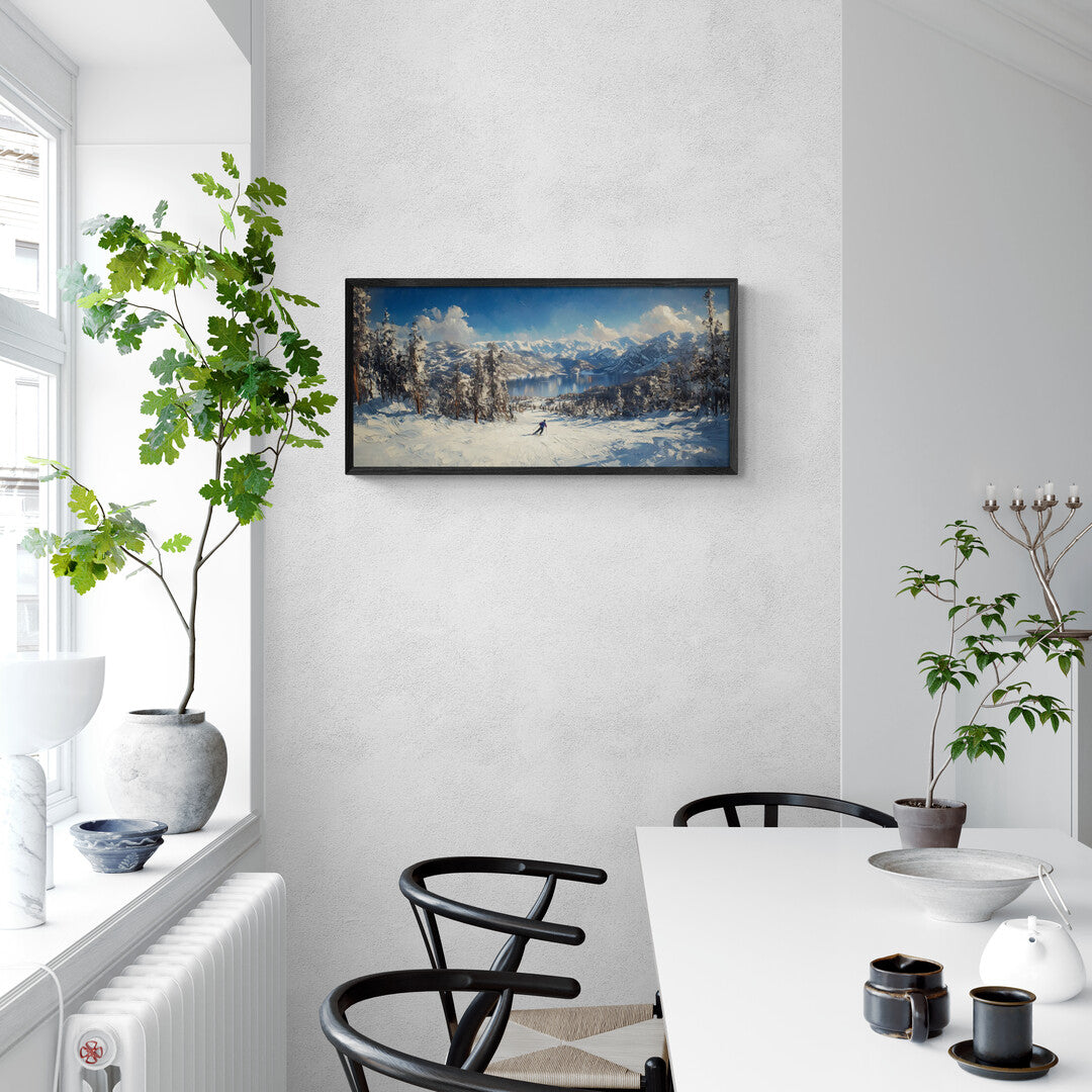 Lake Tahoe Skiing Snow Mountain Textured Art Print Wall Decor Winter Landscape Christmas Thanksgiving