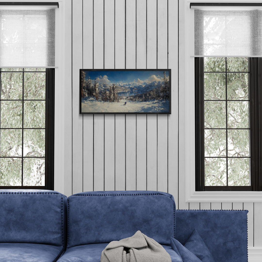 Lake Tahoe Skiing Snow Mountain Textured Art Print Wall Decor Winter Landscape Christmas Thanksgiving