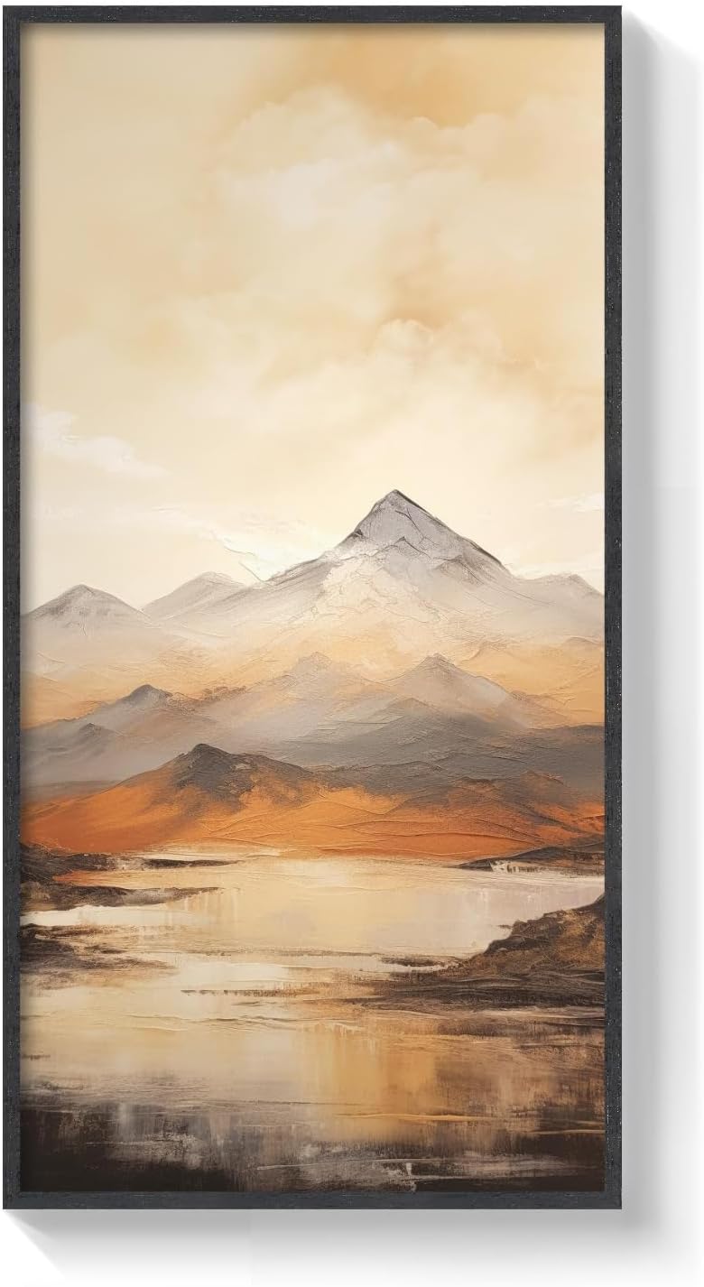 Textured brown beige mountain view home decor painting.