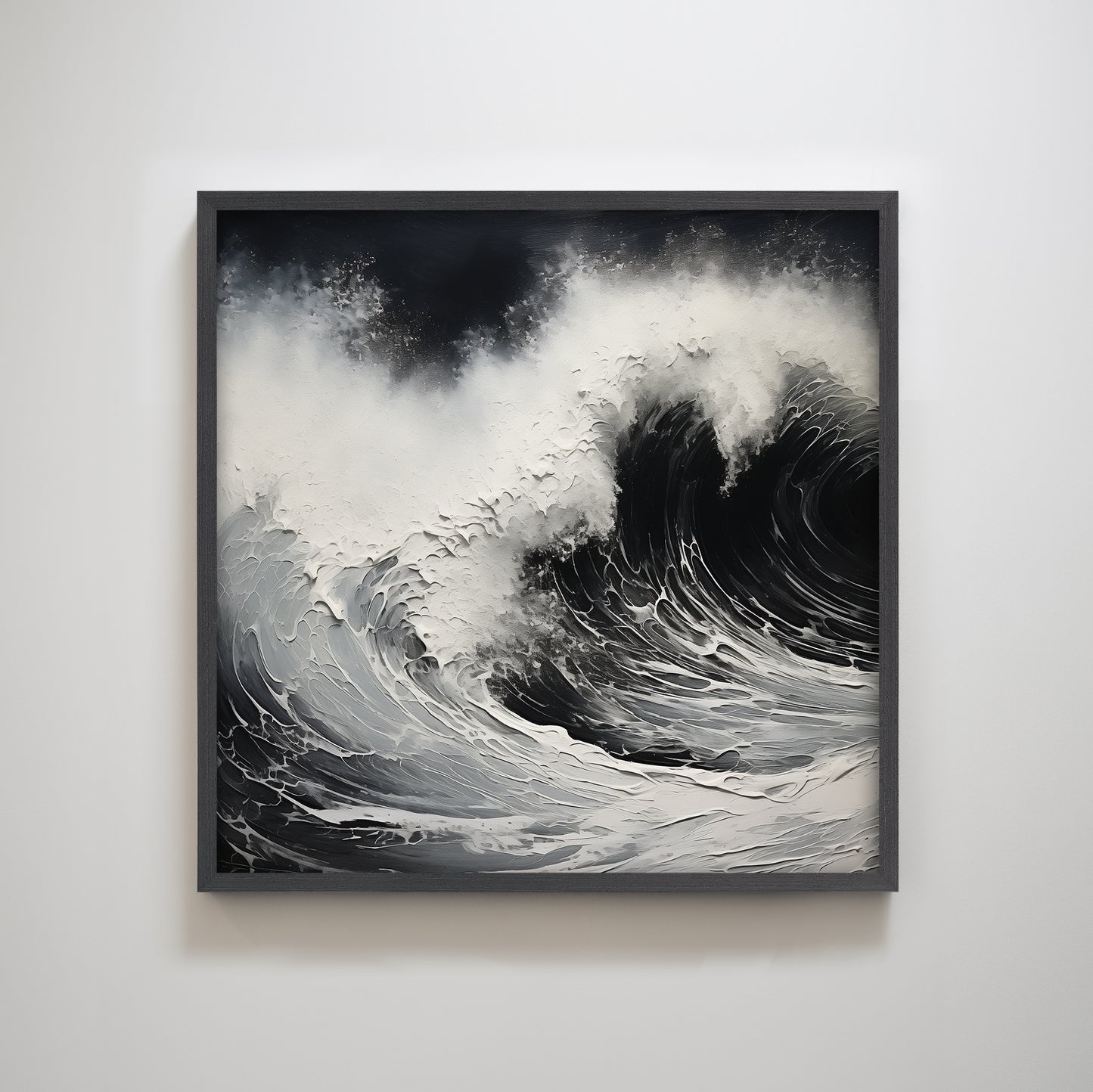 Framed Ocean Wall Art Texture Black Wave Painting Abstract Ocean Landscape Beach Art Wall Decor