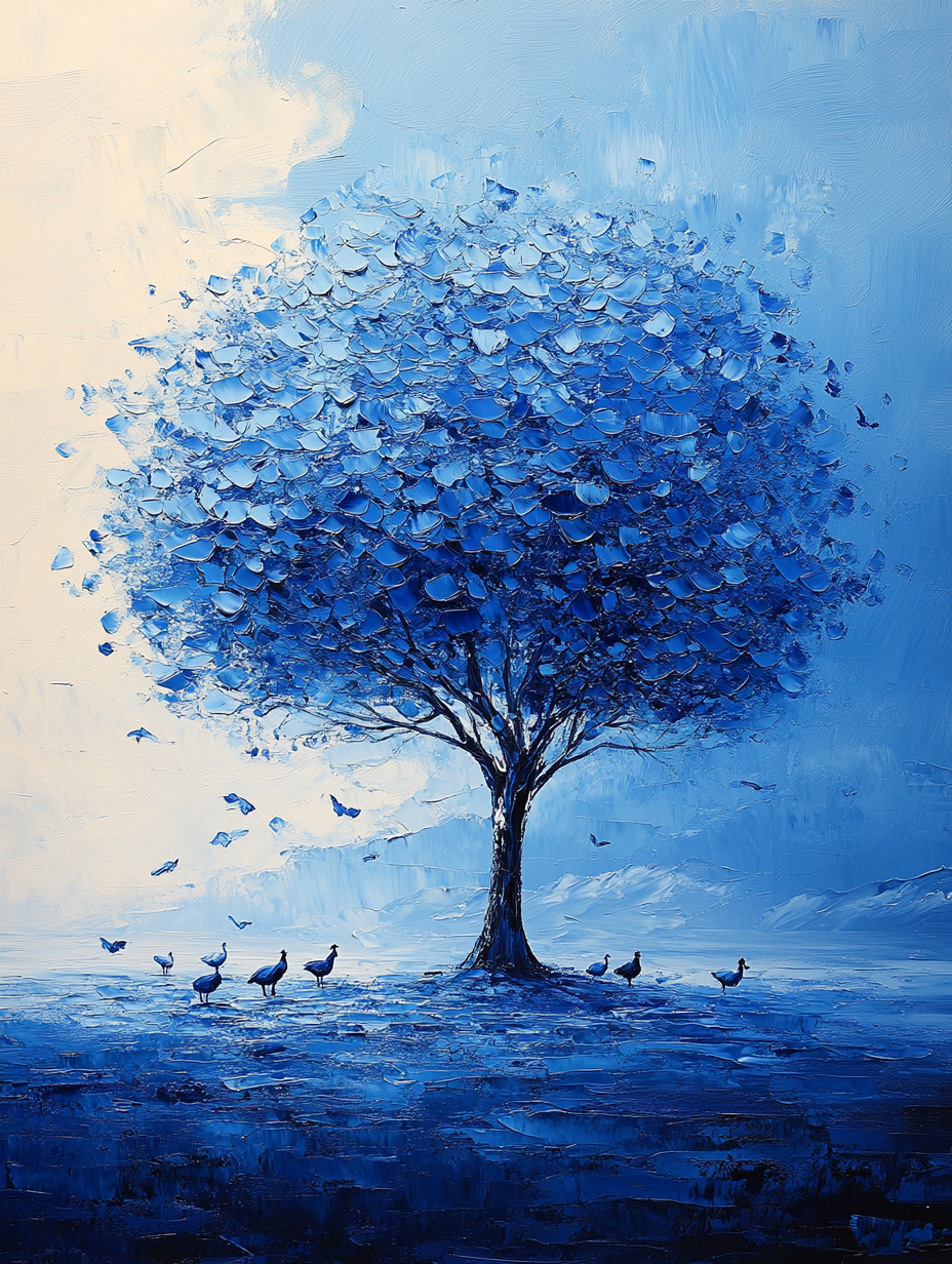 Blue Tree of Life Lankscape Textured Art Print