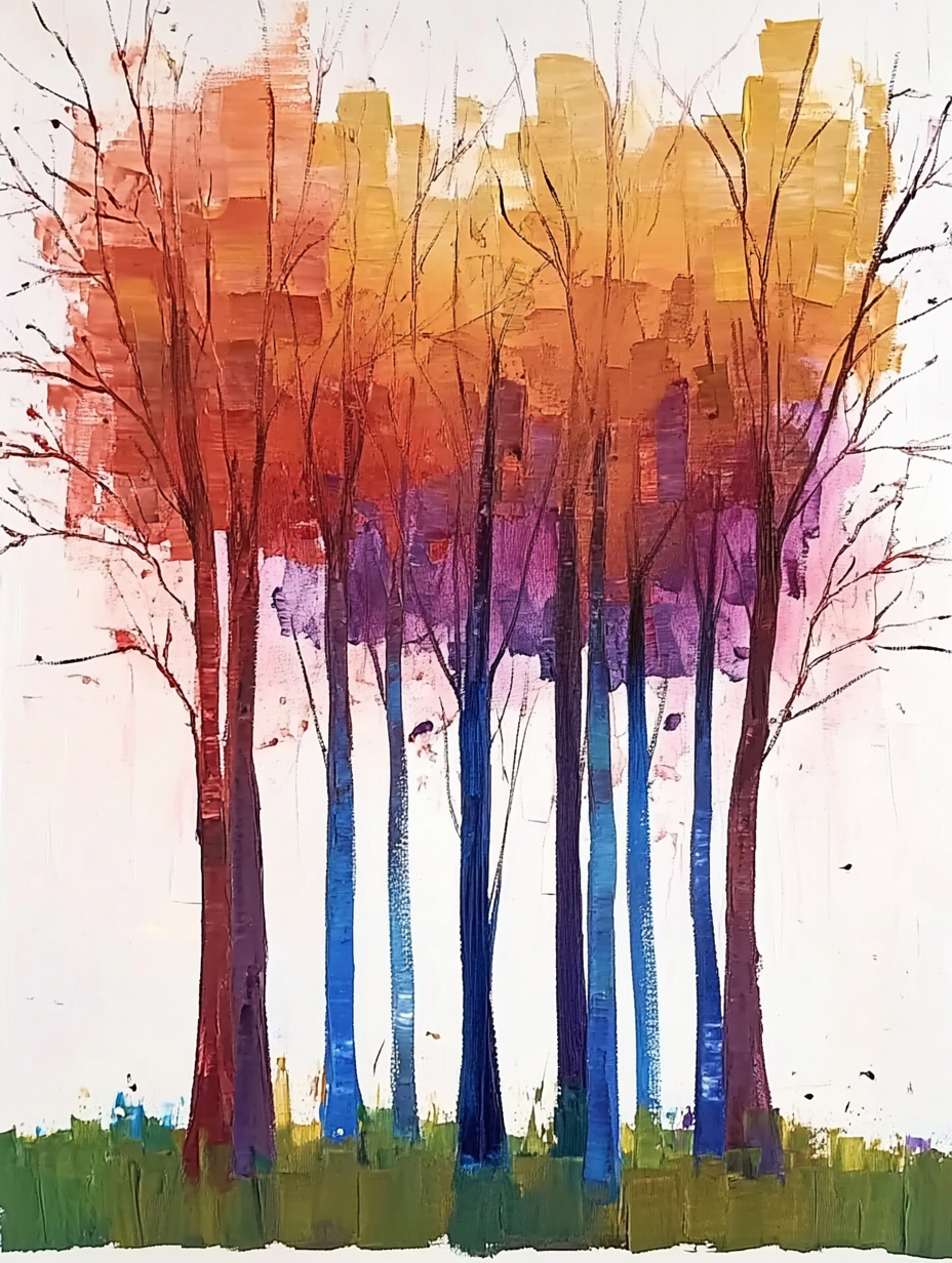 Color Silhouette of A Tree Landscape Textured Art Print