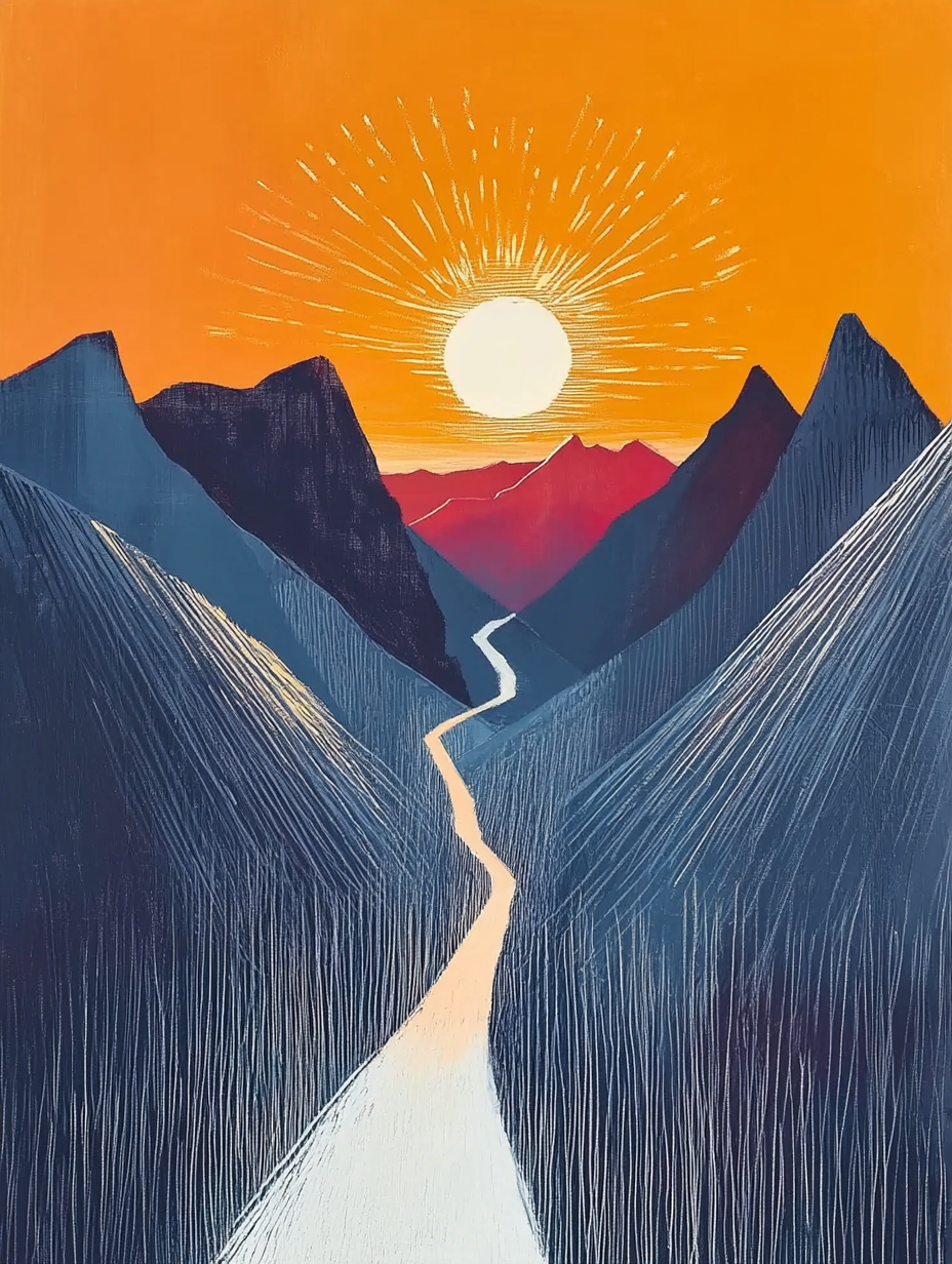 Flowing to The End of Sunset Lankscape Textured Art Print