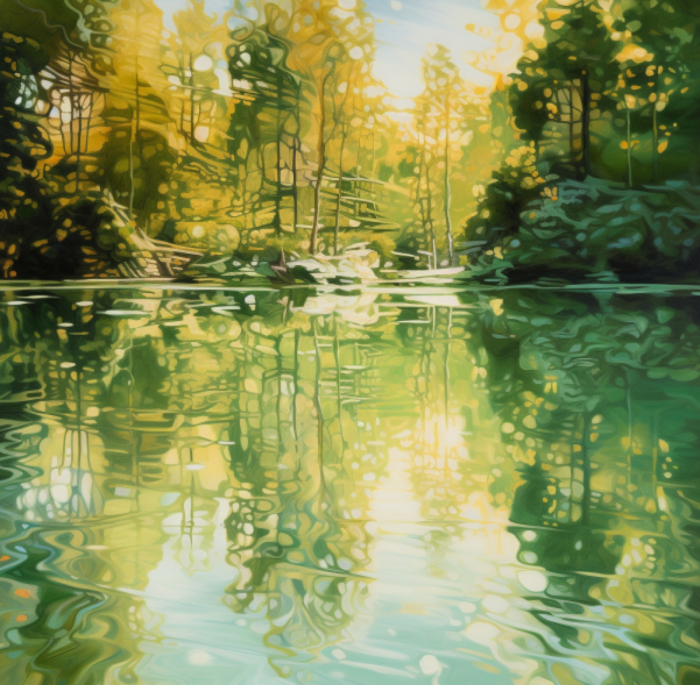 Green Water Landscape Textured Art Print