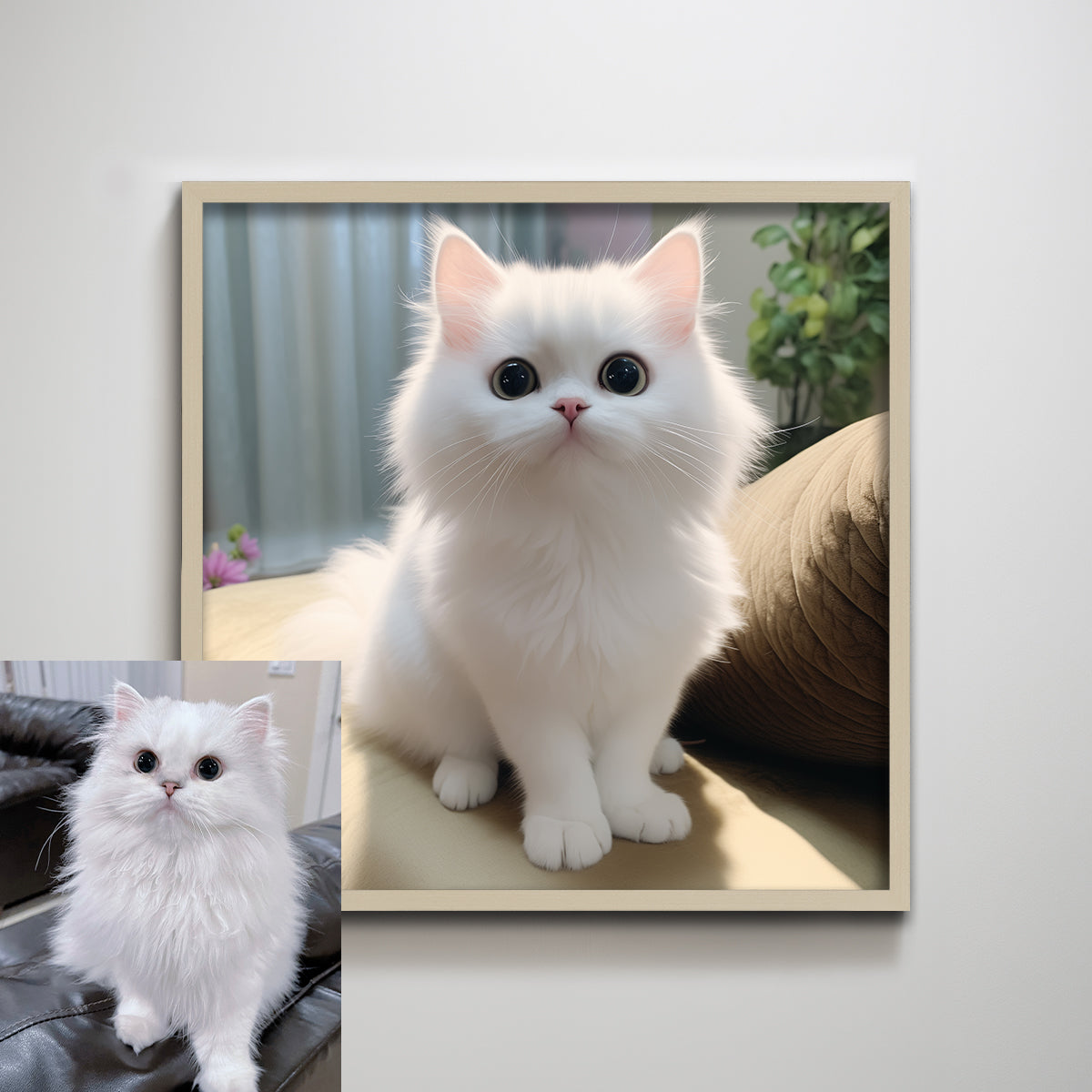 Custom White Cat Pet Home Decor Painting.