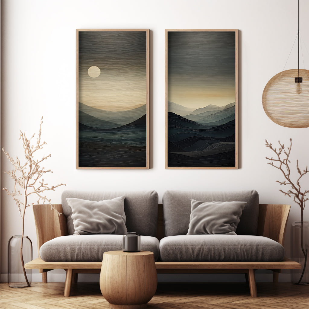 Sunset & Dawn Abstract Wabi Sabi Vertical Wall Art Print Wall Decoration Painting for Living Room