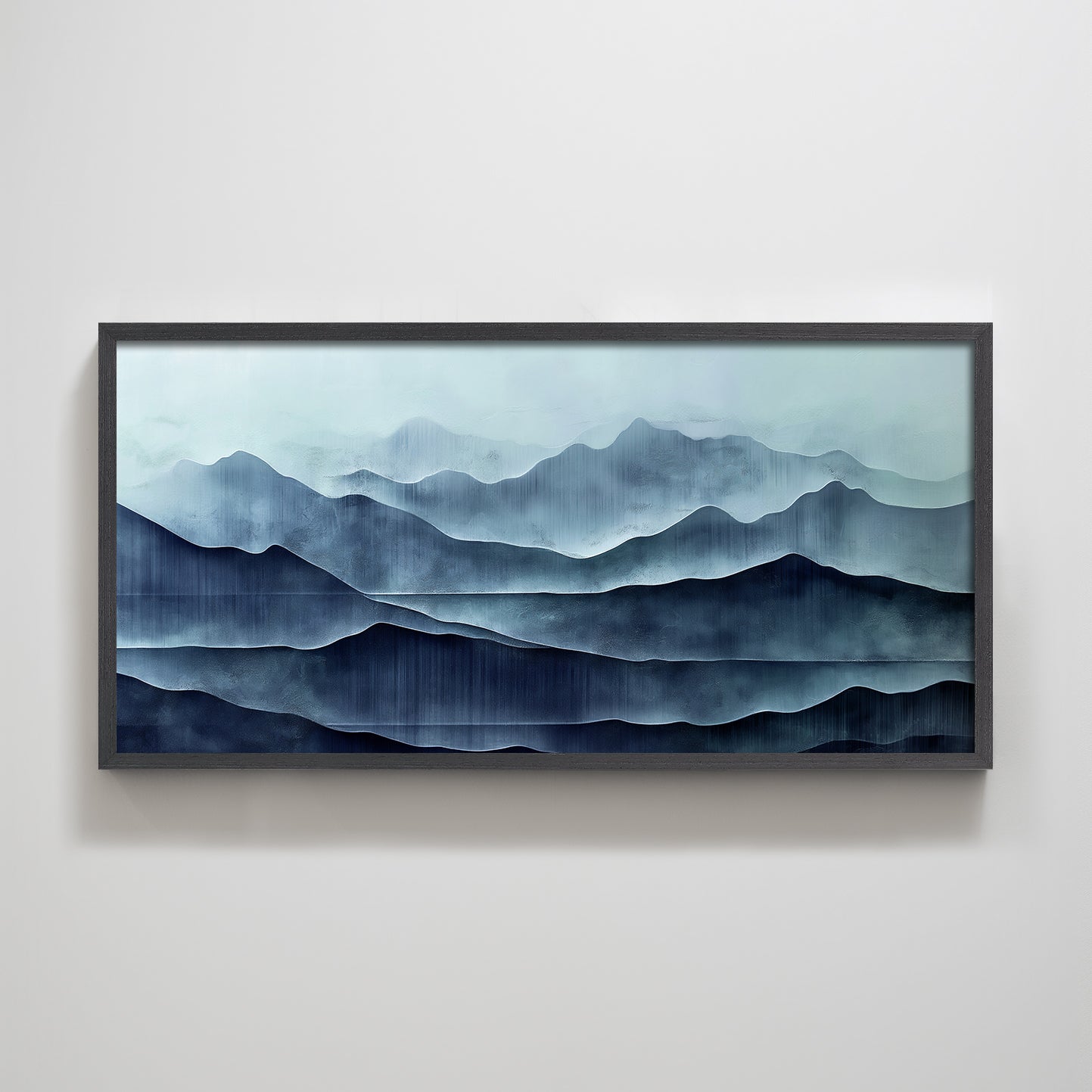 Framed Blue Mountain Peak Landscape Painting Texture Print Artwork Abstract Art Style Layered Mountain Peak for Living Room