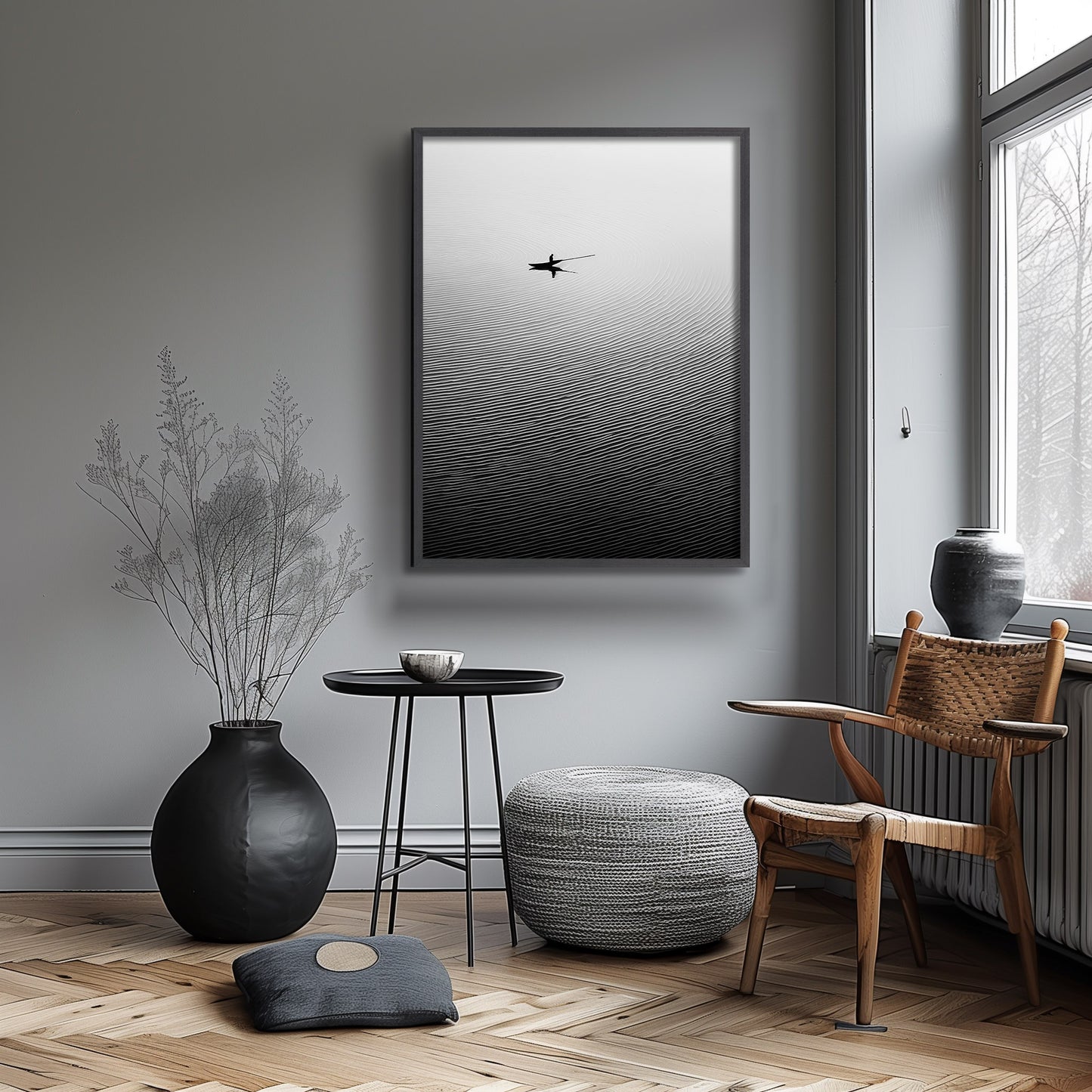 Fishing Zen Lake Landscape Minimal Abstract Wall Decor Art Textured Print