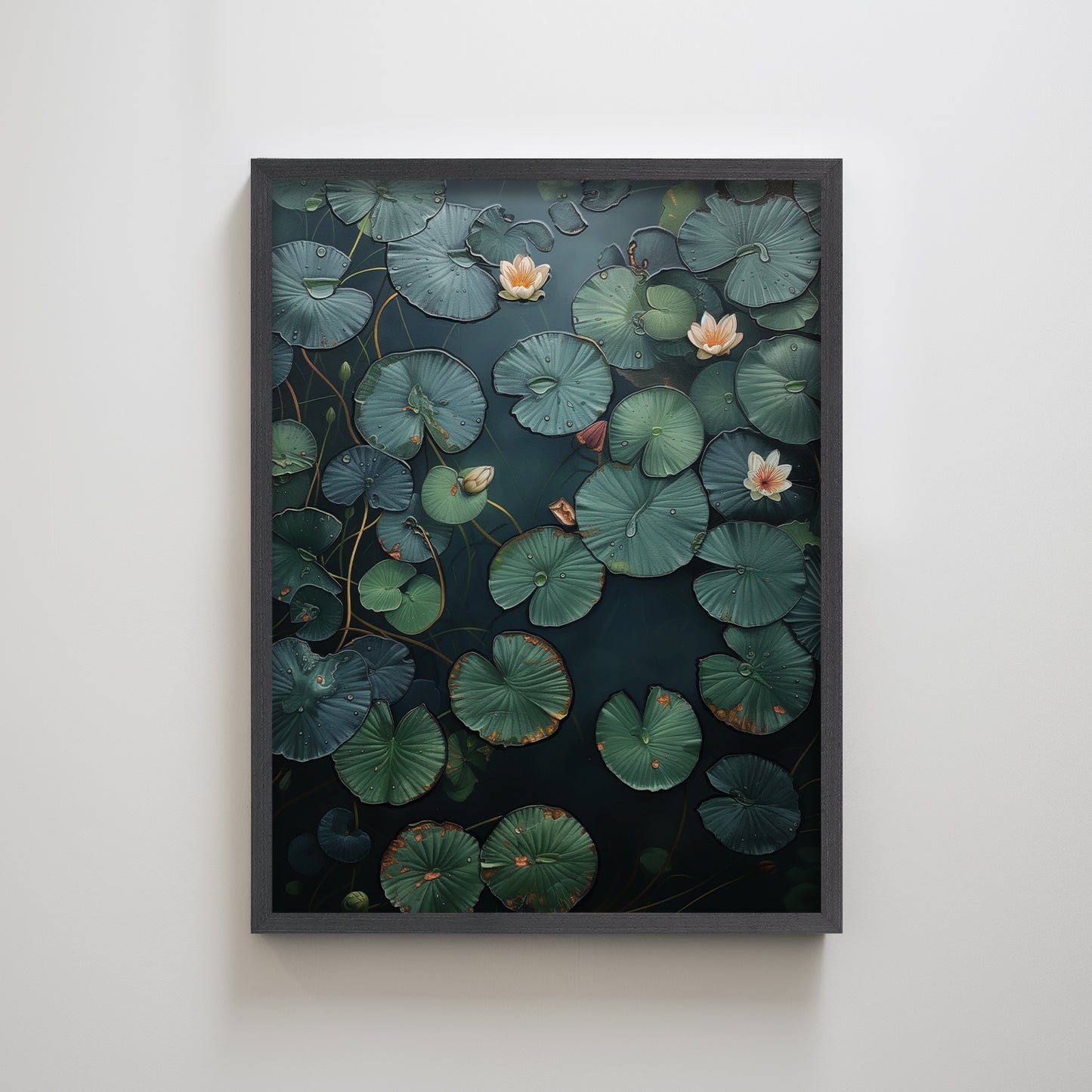 Minimalist Zen Buddha Lotus Pond Green Textured Wall Art for Living Room Peaceful Wall Decoration