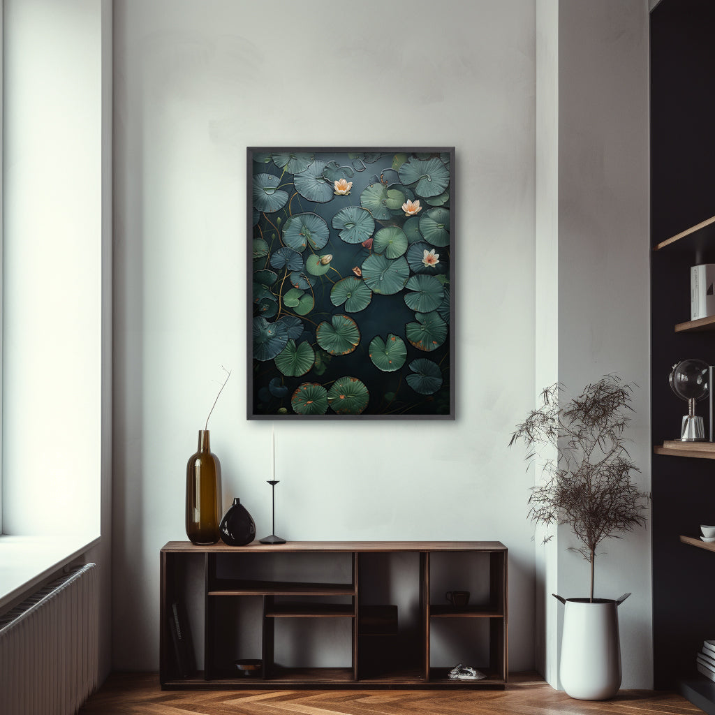 Minimalist Zen Buddha Lotus Pond Green Textured Wall Art for Living Room Peaceful Wall Decoration