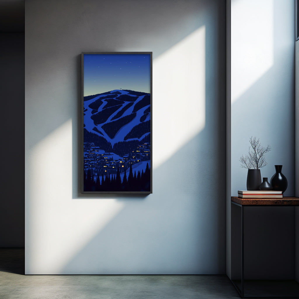 Snow Mountain Village Night Decorative Painting Minimal Texture Print Art Wall Decor