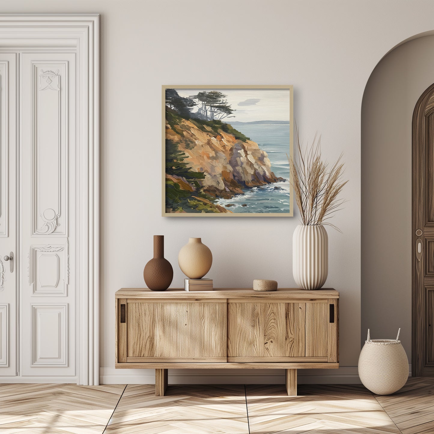 Oil painting style texture coastline home decoration painting.