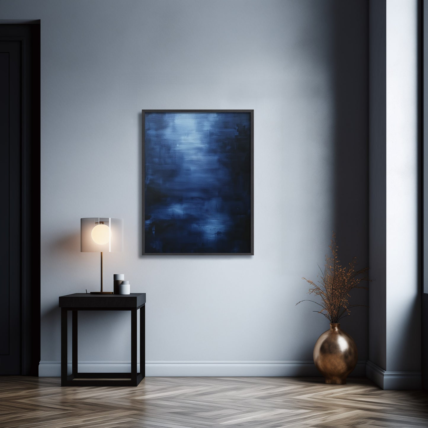 Abstract Dark Blue Ocean Lake Sea Navy Minimal Texture Art Print Modern Wall Art Decor for Living Room