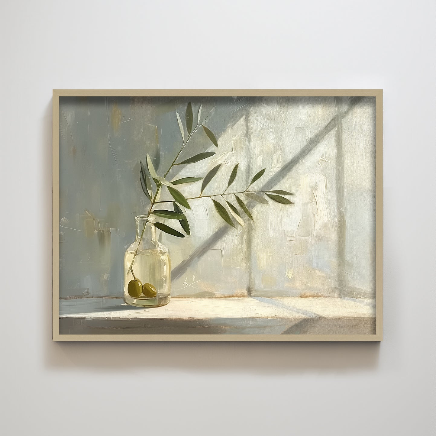 Warm toned olive leaf home decor painting.