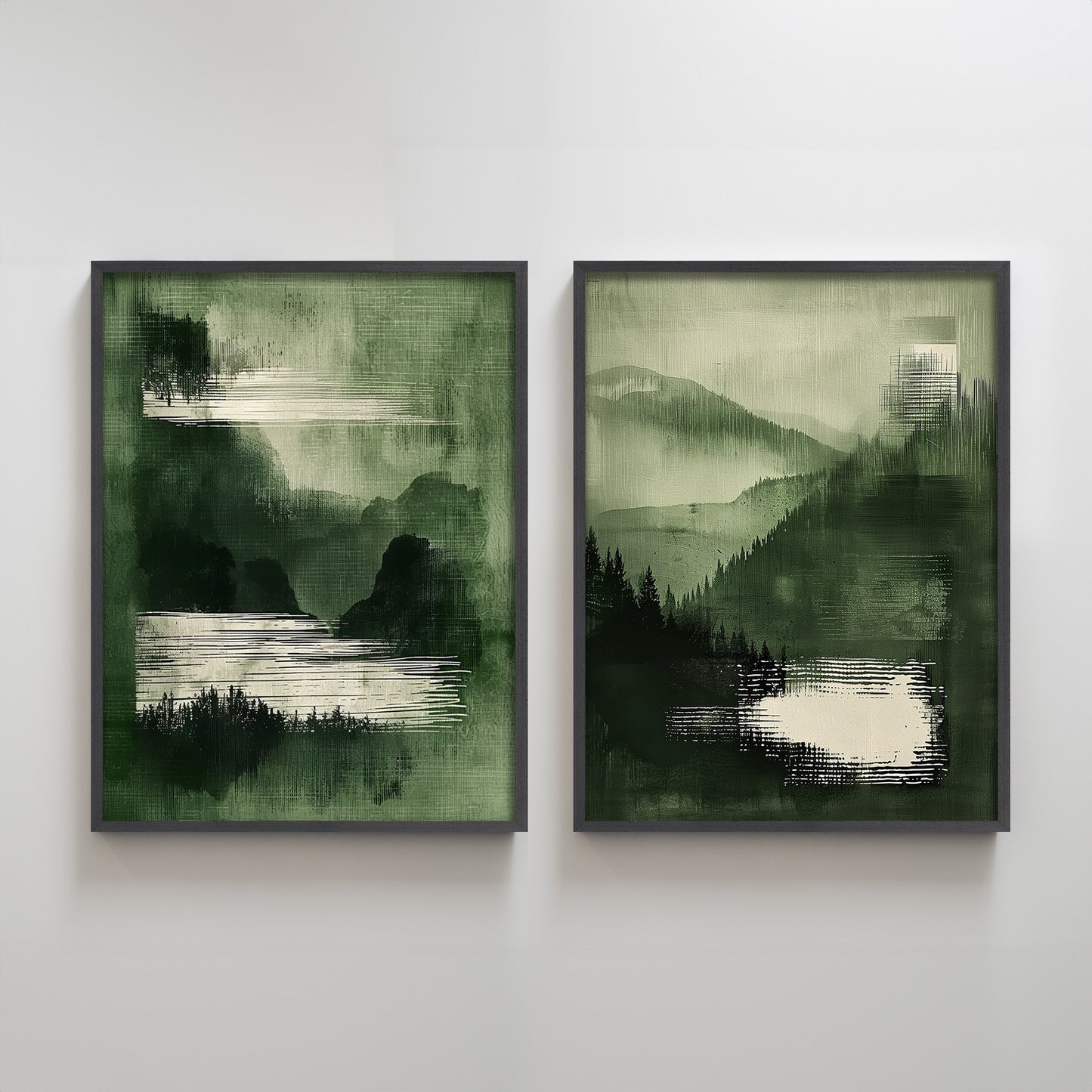Abstract Minimalist Home Decoration Paintings Texture Printing Green Mountain River Paintings for Home Decor