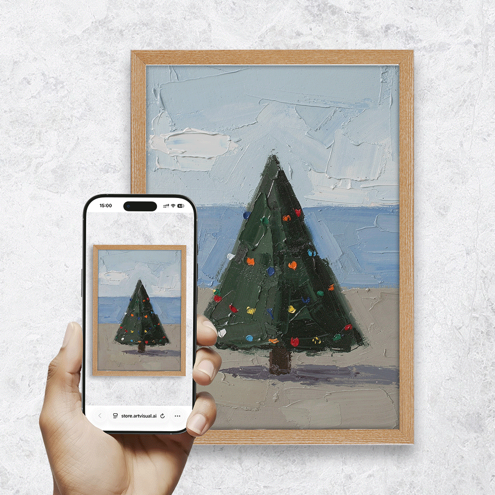 Christmas Tree Oil Painting Textured Art Print with AR Video