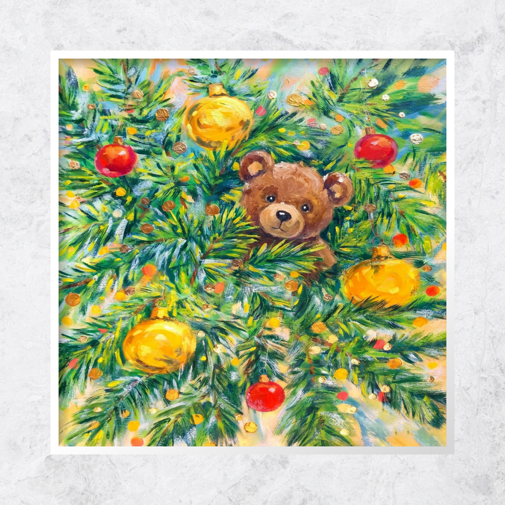 Christmas Tree Bear Oil Painting with AR Video