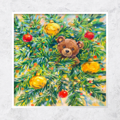 Christmas Tree Bear Oil Painting with AR Video