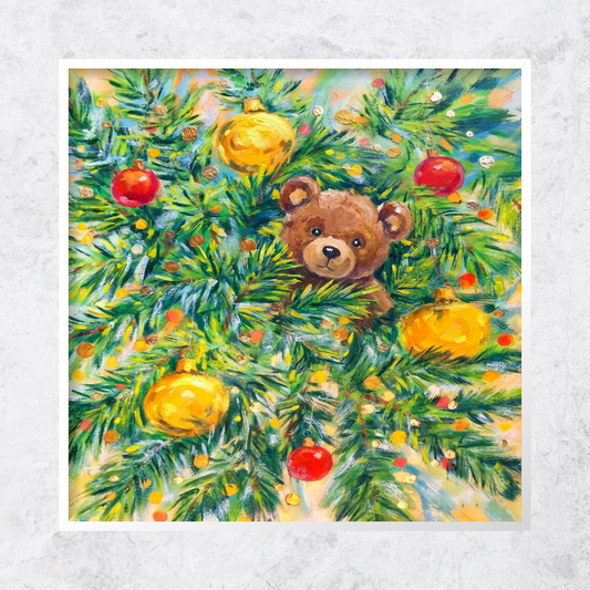 Christmas Tree Bear Oil Painting with AR Video