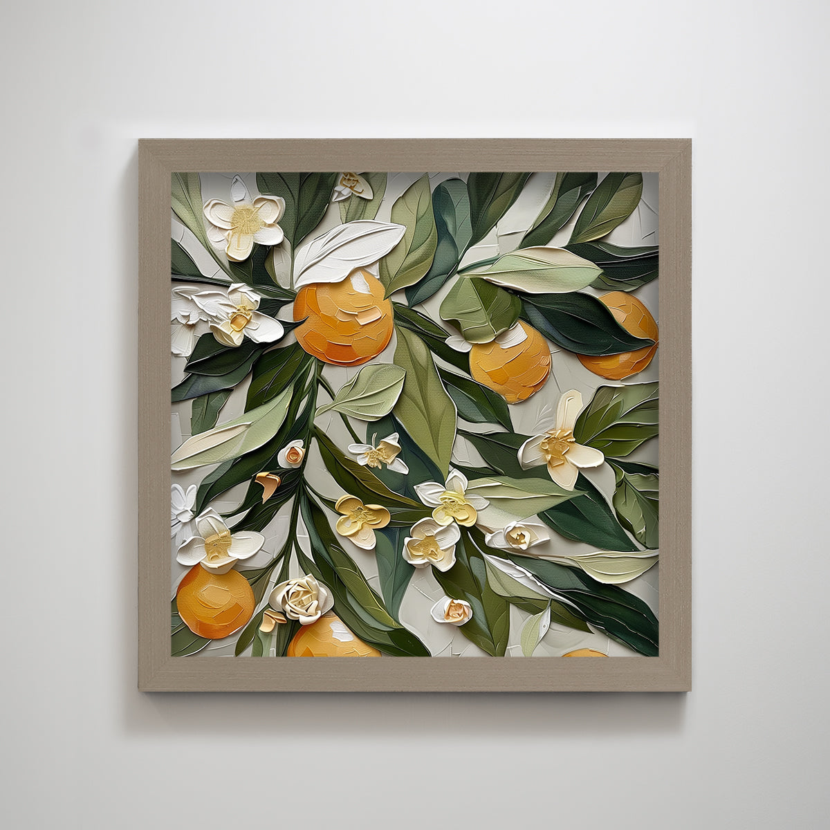 Orange White Flower Beige Abstract Textured Printing Wall Art