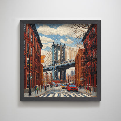 New York Brooklyn Bridge embroidery textured art print punch needle wall decor