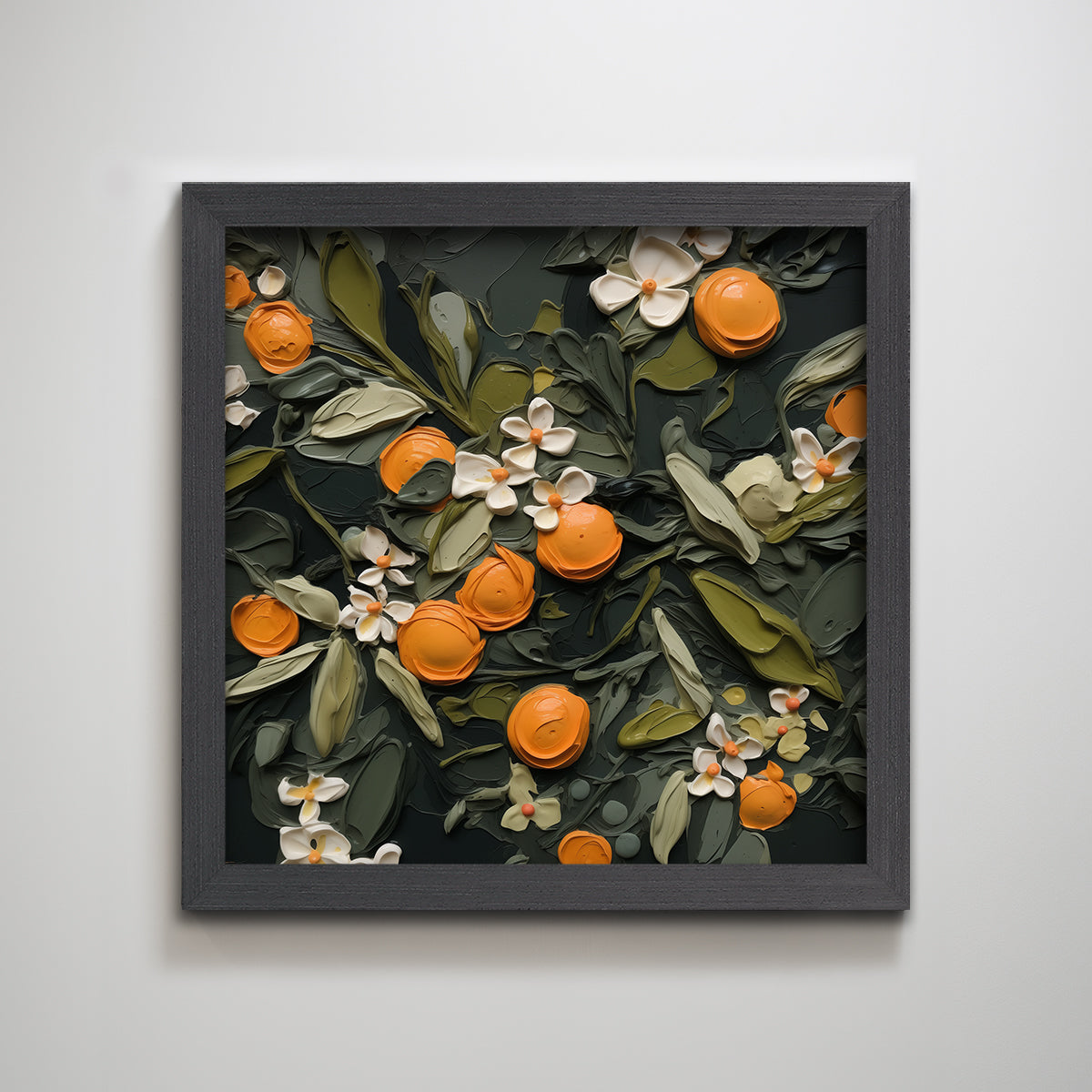 Orange White Flower Black Abstract Textured Printing Wall Art