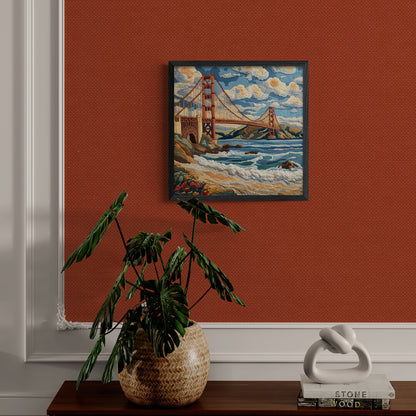 San Francisco Golden Gate Bridge embroidery textured art print punch needle California wall decor