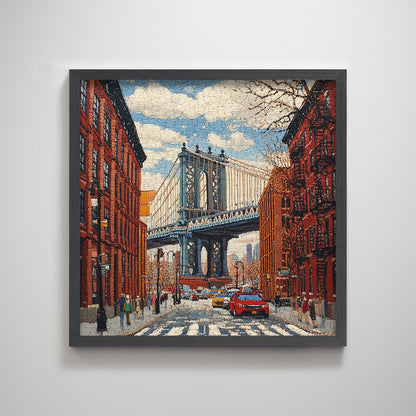 New York Brooklyn Bridge embroidery textured art print punch needle wall decor