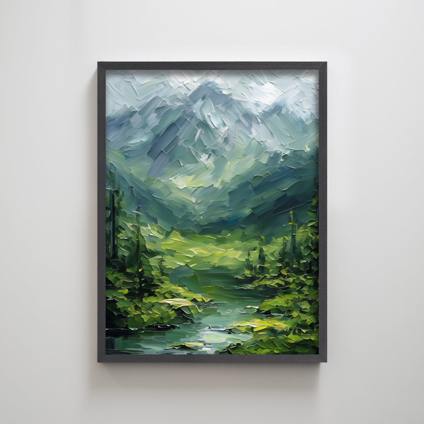 Green Forest Thick Impasto Textured Art Print Landscape Wall Decor Minimal