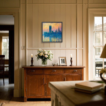The Houses of Parliament, Sunset, Monet | Landscape Painting Wall Decor for Office Space