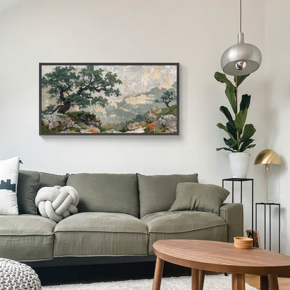 Solitude of the Mountain Tree | Landscape Painting Wall Art for Cabin Decor