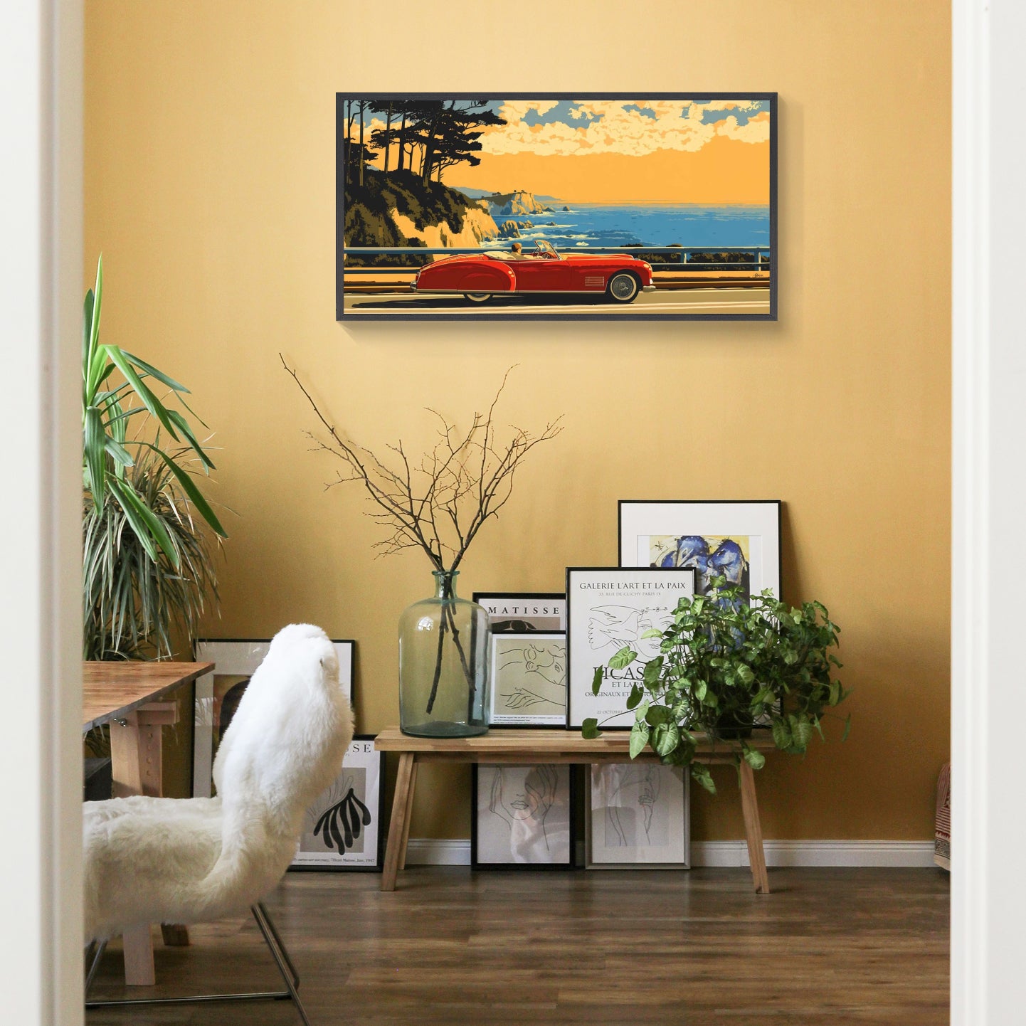Sunset Drive by the Coast | Ocean Road Painting for Beach House Decor