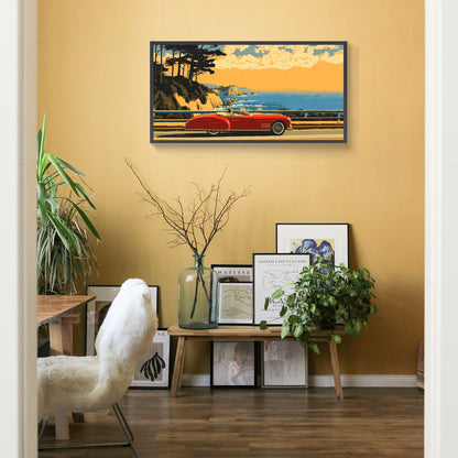 Sunset Drive by the Coast | Ocean Road Painting for Beach House Decor