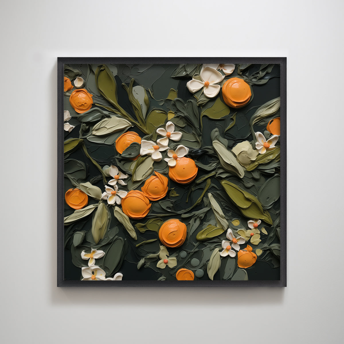 Orange White Flower Black Abstract Textured Printing Wall Art