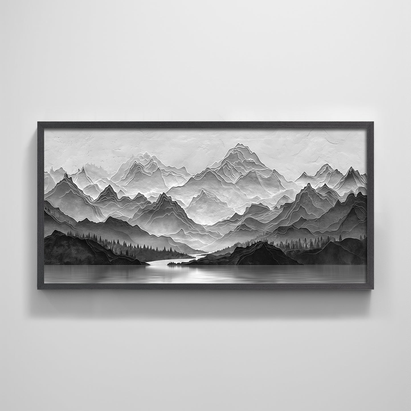 Gray Scale Mountain Landscape Textured Printing Wall Art