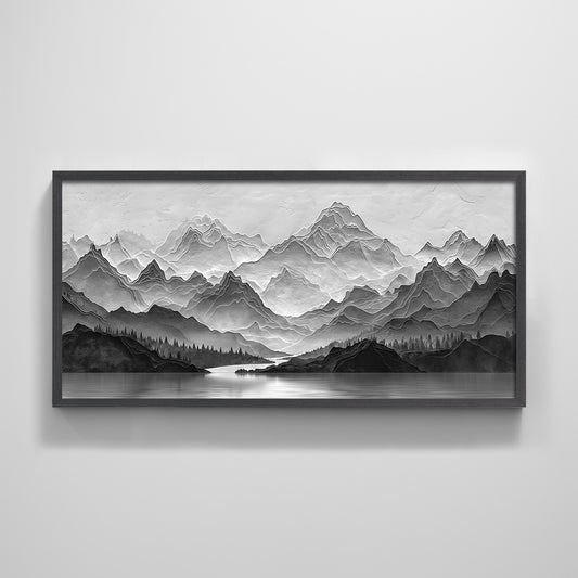 Gray Scale Mountain Landscape Textured Printing Wall Art