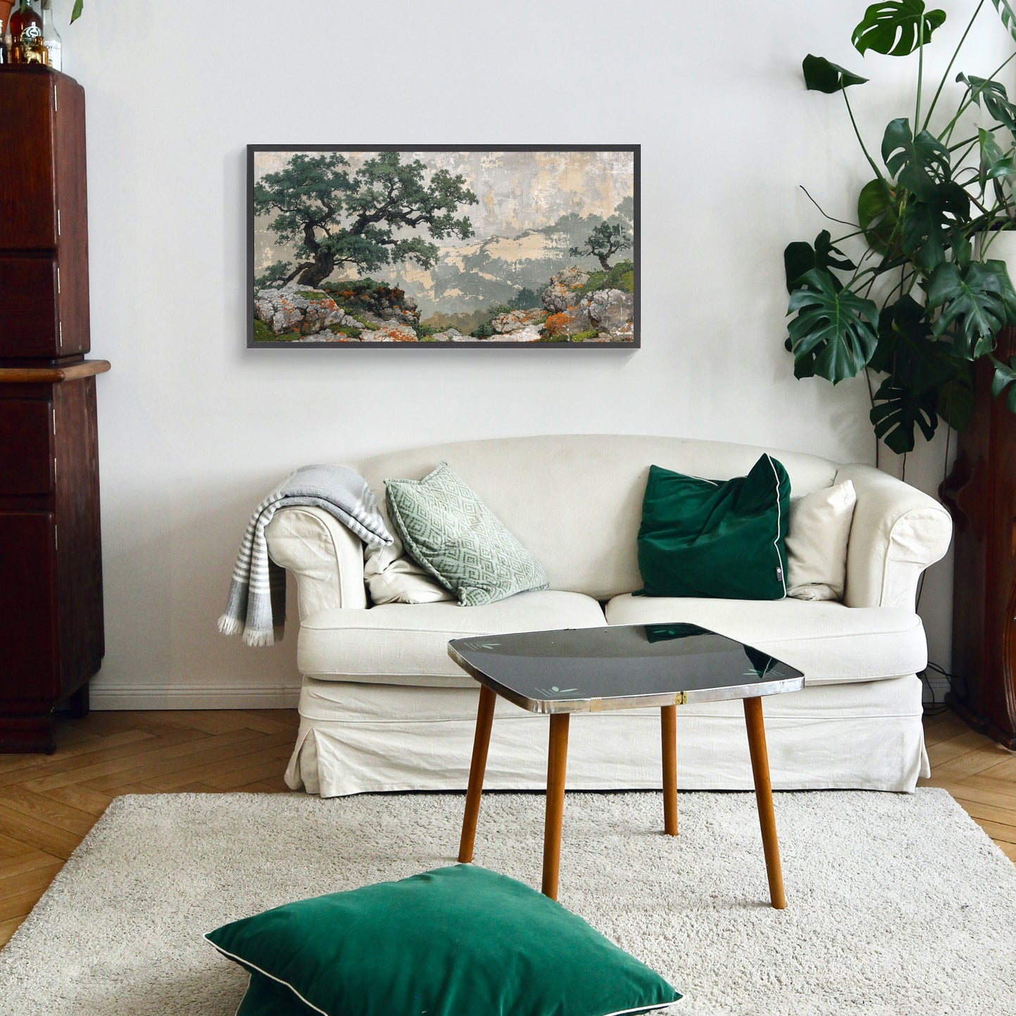 Solitude of the Mountain Tree | Landscape Painting Wall Art for Cabin Decor