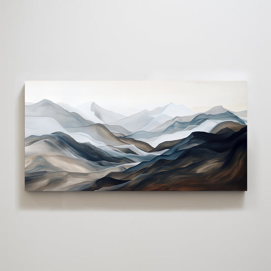 Abstract Brown Blue White Mountain Landscape Textured Art Print