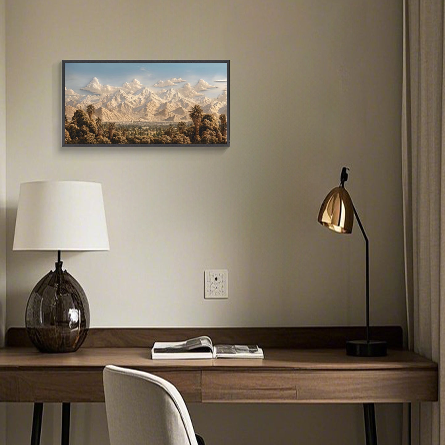 Mystical City Nestled by Mountains | Fantasy Landscape Art for Modern Interiors