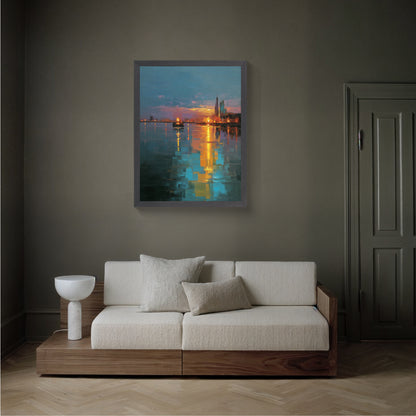 Sunset Building | Urban Landscape Painting for Modern Office Decor